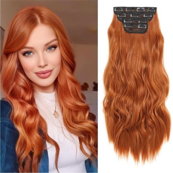 New Clip-in Hair Extensions 4PCS Copper Red Long Wavyfor WomenNEW
